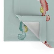 Seahorses, Christmas, Stockings, Sea Glass, Aqua, Blue, Green, Pink, Red, jg_anchor_designs, #Christmas #Beach #Coastal #Seahorse