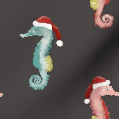 Seahorses, Christmas, Stockings, Charcoal, Brown, Sea Glass, Blue, Pink, coastal, beach, holidays, jg_anchor_designs, #Christmas #Coastal #Beach #Seahorse