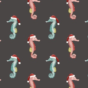 Seahorses, Christmas, Stockings, Charcoal, Brown, Sea Glass, Blue, Pink, coastal, beach, holidays, jg_anchor_designs, #Christmas #Coastal #Beach #Seahorse