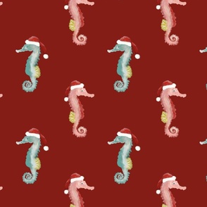 Seahorses, Christmas, Stockings, Dark Poppy, Red, Sea Glass, Blue, Pink, jg_anchor_designs