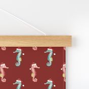 Seahorses, Christmas, Stockings, Dark Poppy, Red, Sea Glass Blue, Pink, Small Print, jg_anchor_designs