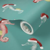 Seahorses, Christmas, Stockings, Teal, Green, Sea Glass, Blue, Pink, jg_anchor_designs