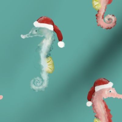 Seahorses, Christmas, Stockings, Teal, Green, Sea Glass, Blue, Pink, jg_anchor_designs
