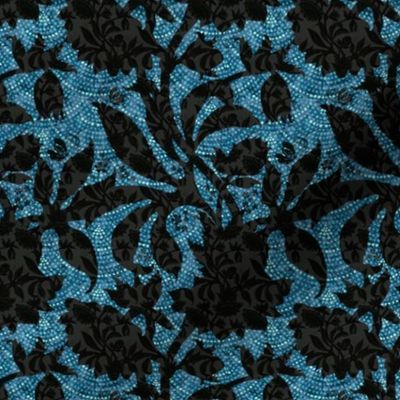 (medium) Hellebore Shade Garden / Victorian Moody Black on Blue / medium scale