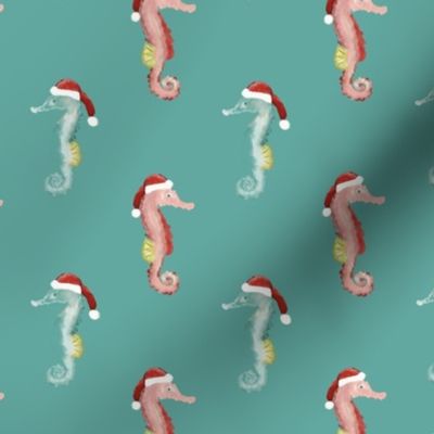 Seahorses, Christmas, Stockings, Teal, Green, Sea Glass, Blue, Pink, Small Print, jg_anchor_designs