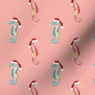 Seahorses, Christmas, Stockings, Rose, Pink, Sea Glass, Blue, small print, jg_anchor_designs, girls, #Christmas #Seahorse #Coastal #Beach