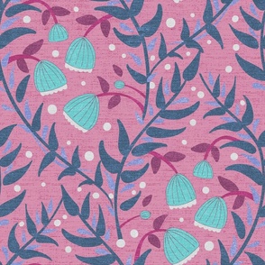 1920s Deco Vines Teal and Pink Large