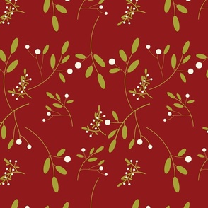  Retro Christmas light sprigs on dark poppy red