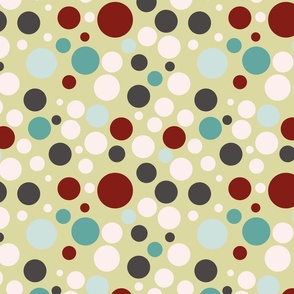 Retro Christmas  multi colour dots on light olive