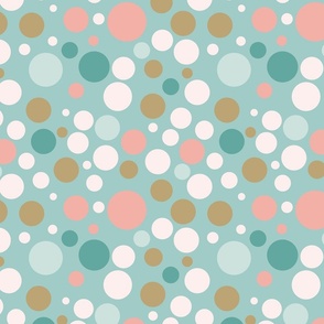 Retro Christmas  Multi colour Polka Dots on light teal