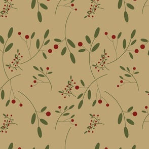  Retro Christmas  sprigs on dark ivory