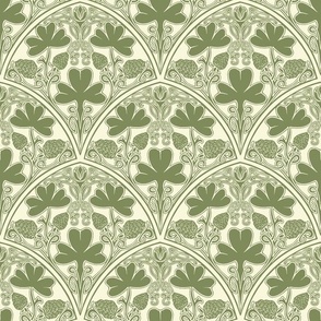 Irish Clover Pattern, St. Patrick’s Day, Green beige, Art Nouveau, Art Deco, 1920s