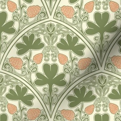 Irish Clover Pattern, St. Patrick’s Day, Green rose beige, Art Nouveau, Art Deco, 1920s