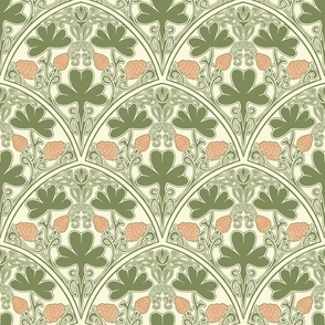 Irish Clover Pattern, St. Patrick’s Day, Green rose beige, Art Nouveau, Art Deco, 1920s