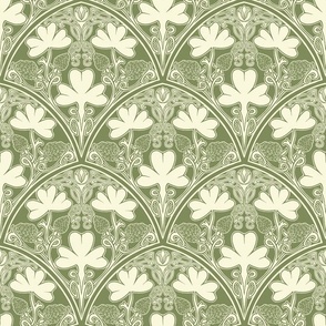 Irish Clover Pattern, St. Patrick’s Day, Green beige, Art Nouveau, Art Deco, 1920s