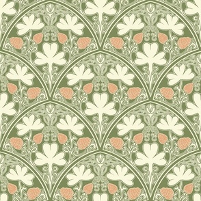 Irish Clover Pattern, St. Patrick’s Day, green rose beige, Art Nouveau, Art Deco, 1920s