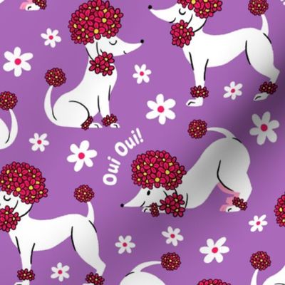 Pink Floral French Poodles Purple Background Oui Oui