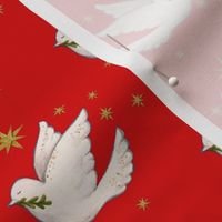 Dove on red with gold stars for Christmas or Holiday creations and decor