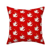 Dove on red with gold stars for Christmas or Holiday creations and decor