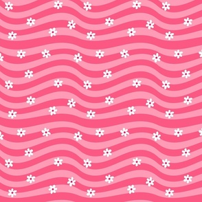 Groovy Pink Warped Stripe With White Flowers - Blender
