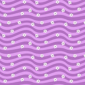 Groovy Purple Warped Stripe With White Flowers - Blender