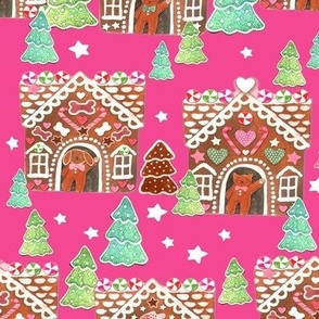 gingerbread houses on hot pink to Spoonflower
