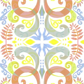 retro guashe swirly - art deco- pastel