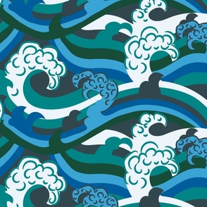 Ocean Waves- Greens and Blues- Ultra-Steady Pantone Color Palette- Large Scale