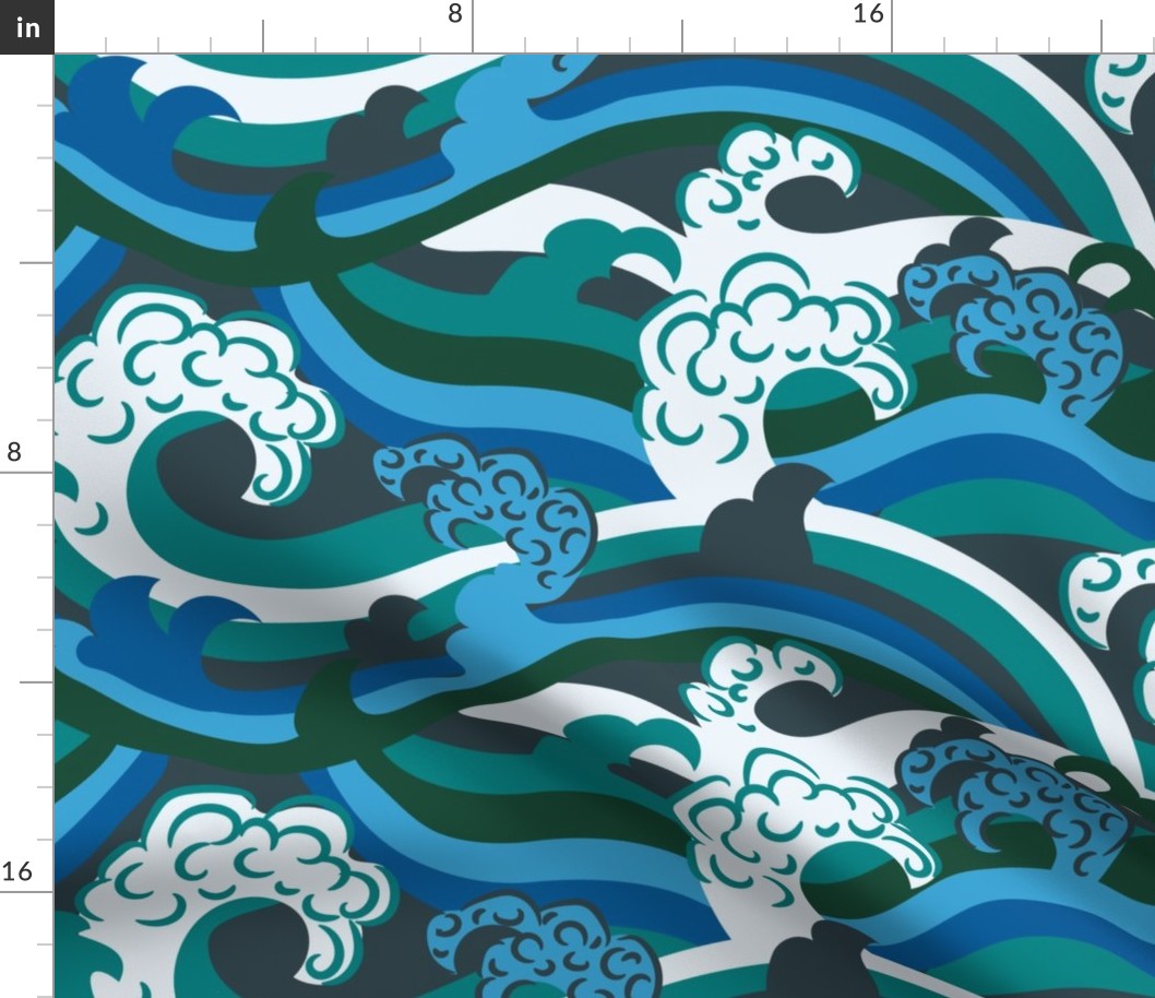 Ocean Waves- Greens and Blues- Ultra-Steady Pantone Color Palette- Large Scale