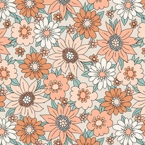 Small Nostalgic Cottagecore Floral in Peach Teal Beige