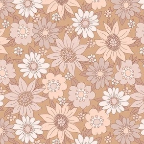 Small Boho Muted Floral in Tan Brown Warm Gray beige fall neutral monochrome