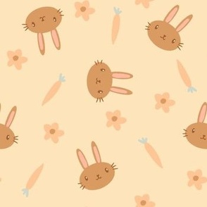  cute bunnies carrots flowers easter small on yellow