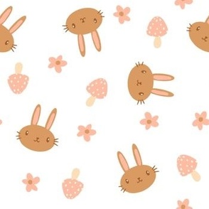 Cute Easter Bunnies and Mushrooms on white small