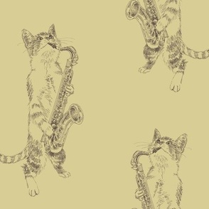 saxophone cat, brown on tan ( 8" tall in 6x10" rectangle)
