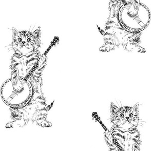 banjo cat, black and white ( 7" tall in 6x10" rectangle)