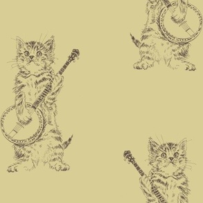 banjo cat, brown on tan ( 7" tall in 6x10" rectangle)