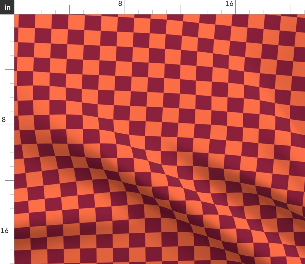 Checkerboard - Bright Orange + Raspberry Pink / Red