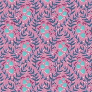 1920s Deco Vines Teal and Pink Small