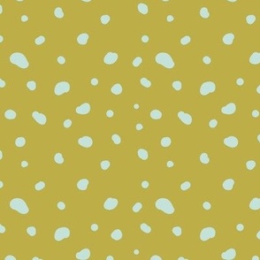 Smooth little dotty - duotone spots and dots freehand messy confetti design mist blue on neon mustard green