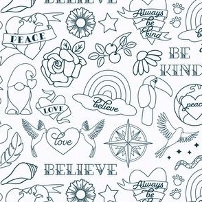 Believe in Love and Peace Tattoo Flash Sheet - small scale