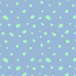 Smooth little dotty - duotone spots and dots freehand messy confetti design neon mint green on moody blue