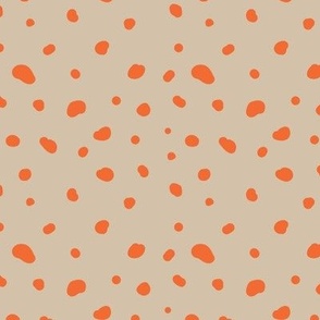 Smooth little dotty - duotone spots and dots freehand messy confetti design bright orange on tan beige