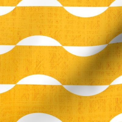 Mid Century Ebb and Flow- Abstract Geometric Stripes- White on Sunflower Yellow