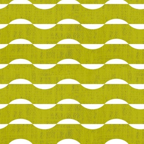 Mid Century Ebb and Flow- Abstract Geometric Stripes- White on Bright Lime