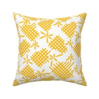Abstract Floral Check- Retro Geometric- Sunflower Yellow- Regular Scale