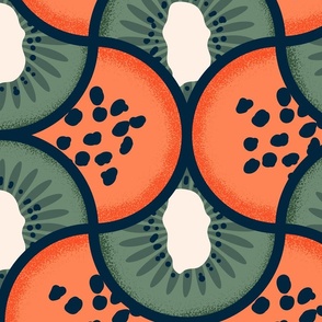 Art Deco Papaya and Kiwi- Fruit Delight- Tropical Summer- Jumbo Large