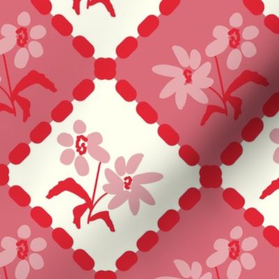 Wildflowers Trellis- French Country Farm- Rose Quartz Red Pink- Large Scale