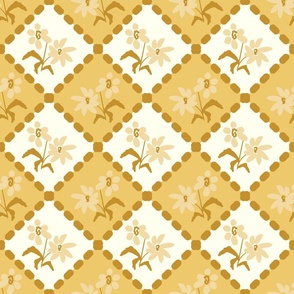 Wildflowers Trellis- French Country Farm- Wheat Gold Yellow Maize- Large Scale