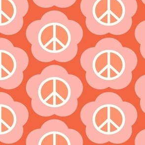 1970s Floral Peace Sign Orange Blush Pink Medium Scale