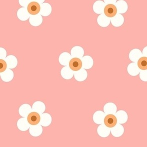 Ditsy Geometric Floral Daisies in Blush Pink and White Large Scale